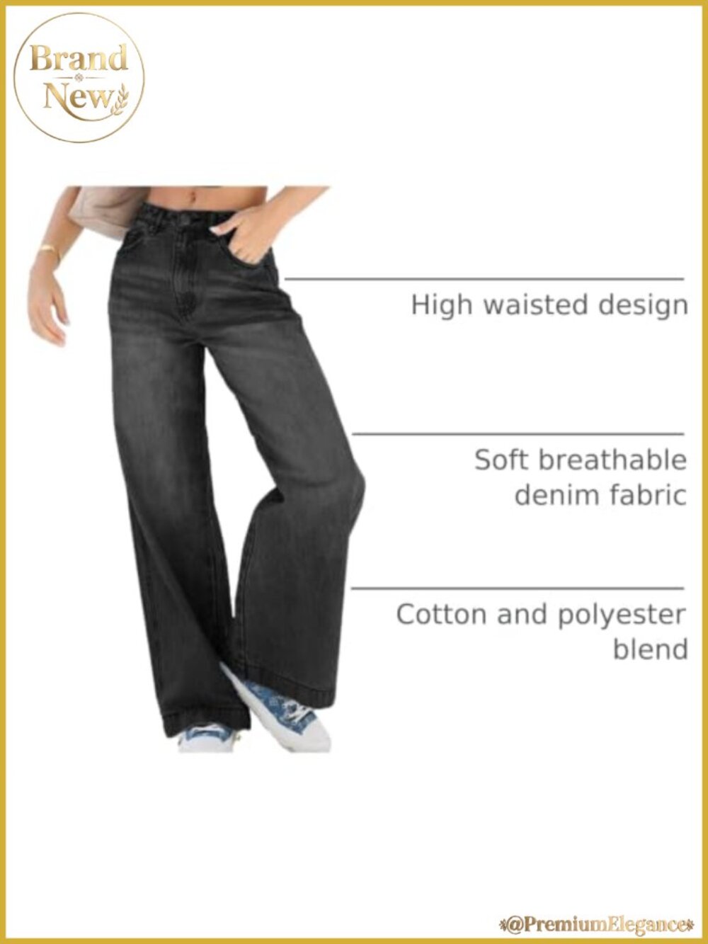 Wide Leg Baggy Jeans High Waist Stretchy Denim Pants Y2K - Picture 3 of 6